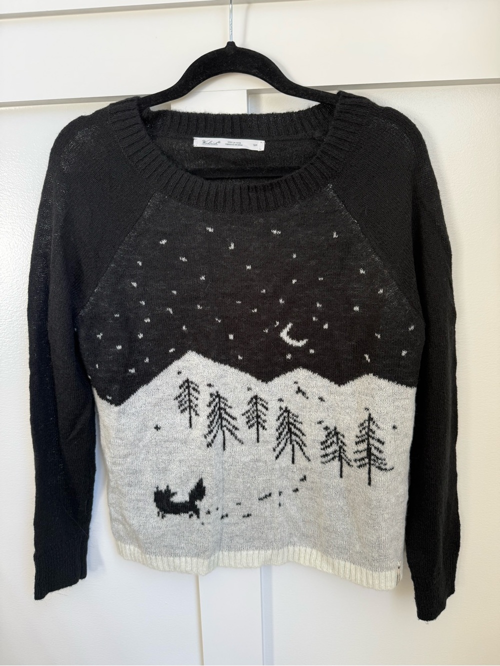 Woolrich Black Cream Snowy Forest Knit Sweater Women's S Winter Cottagecore